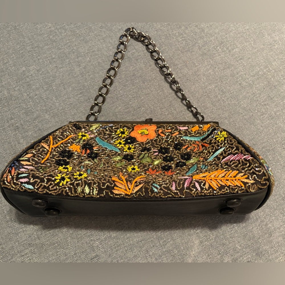 Santini Elegant Vintage Rare Embroidered Black Clutch Bag